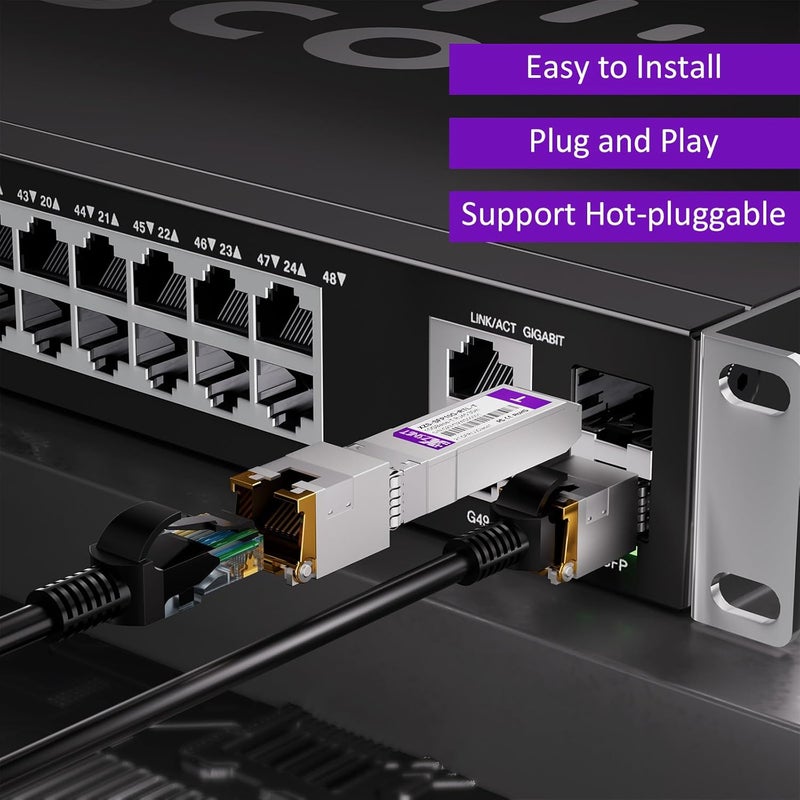 XZSNET محول 10GBASE-T SFP+ إلى RJ45، وحدة 10G نحاسية SFP+ متوافقة مع Cisco SFP-10G-T-S، Ubiquiti UniFi UF-RJ45-10G، Mikrotik S+RJ10، Meraki، Netgear، D-Link والمزيد، 1 عبوة - Image 4